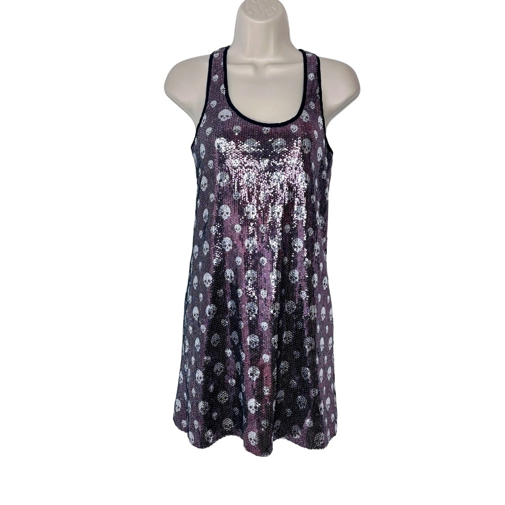 Betsey Johnson Skull Sequin Tank Dress Purple Silver Women's‎ Size XS
